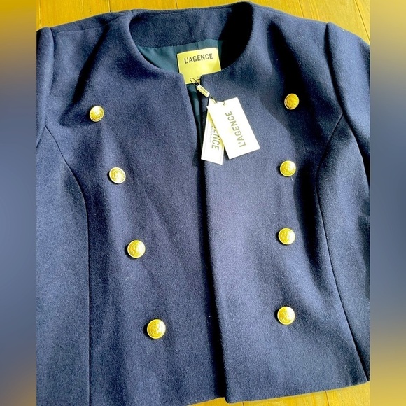 L’Agence collarless wool blend jacket blazer jacket navy NWT - Picture 10 of 12